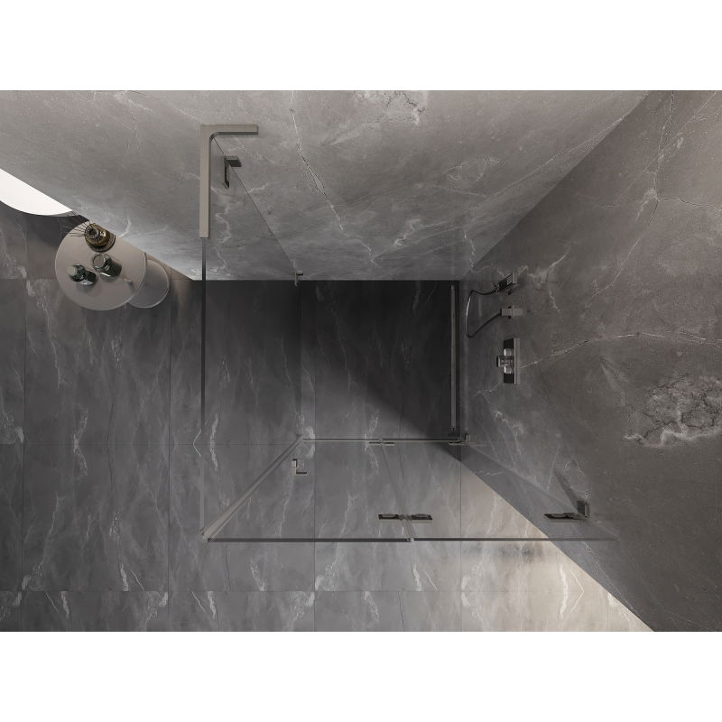 Mexen Lunar-F L skládací sprchová kabina pravá 90 x 90 cm, transparentní, kartáčovaný nikl - 836L-090-090-97-00-P