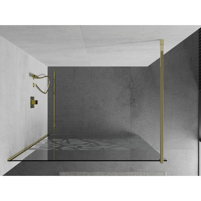 Mexen Kioto sprchová stěna Walk-in 140 x 200 cm, bílý vzor 8 mm, zlatá - 800-140-101-50-85
