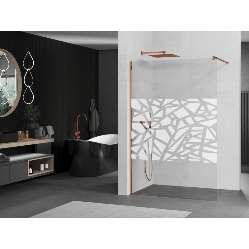 Mexen Kioto sprchová stěna Walk-in 100 x 200 cm, bílý vzor 8 mm, růžové zlato - 800-100-101-60-85
