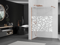 Mexen Kioto sprchová stěna Walk-in 100 x 200 cm, bílý vzor 8 mm, růžové zlato - 800-100-101-60-85