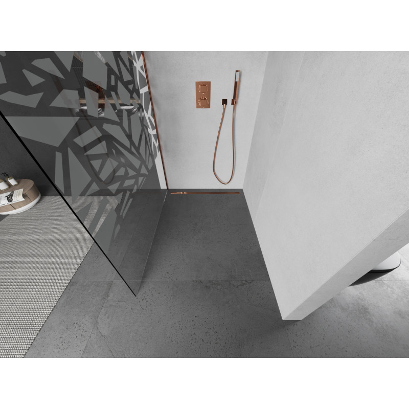 Mexen Kioto sprchová stěna Walk-in 100 x 200 cm, bílý vzor 8 mm, růžové zlato - 800-100-101-60-85