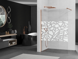 Mexen Kioto sprchová zástěna Walk-in 130 x 200 cm, bílý vzor 8 mm, růžové zlato - 800-130-101-60-85