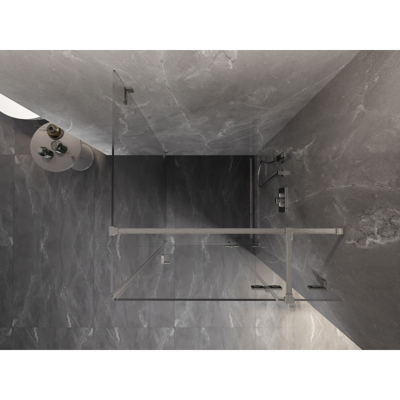 Mexen Lunar T Sprchová kabina s výklopnými dveřmi pravá 110 x 110 cm, transparentní, kartáčovaný nikl