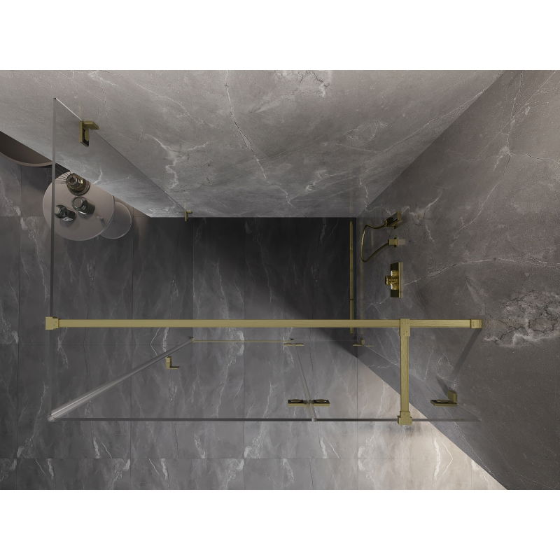 Mexen Lunar T sprchový kout s otevíracími dveřmi pravý 125 x 120 cm, transparentní, zlatý kartáčovaný - 834T-125-120-55-00-P