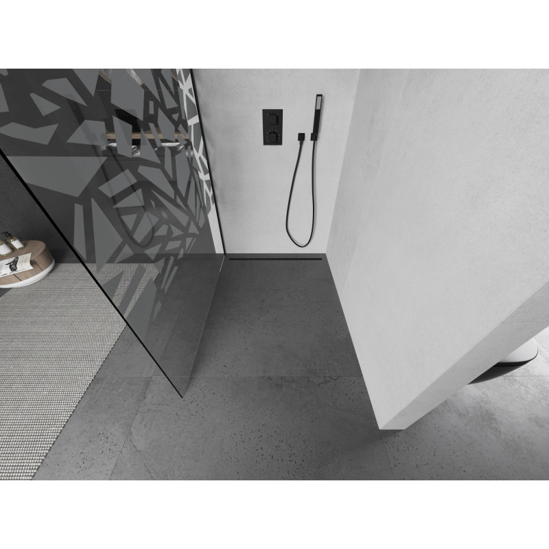 Mexen Kioto sprchová stěna 130 x 200 Walk-in cm, bílý vzor 8 mm, černá - 800-130-101-70-85