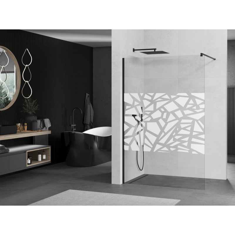Mexen Kioto sprchová stěna 140 x 200 Walk-in cm, bílý vzor 8 mm, černá - 800-140-101-70-85