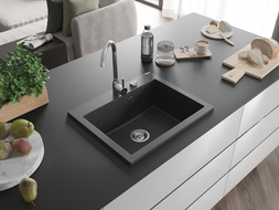 Mexen Elix dřez granitový 1-komorový 600 x 500 mm, černý skvrnitý, sifon chrom - 6525601005-76