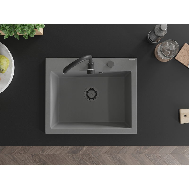 Mexen Elix granitový dřez 1-komorový 600 x 500 mm, šedý, sifon černý - 6525601005-71-B
