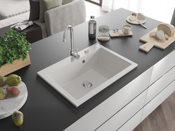 Mexen Elix granitový dřez 1-komorový 700 x 500 mm, bílý, sifon chrom - 6526701005-20