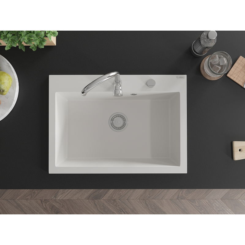 Mexen Elix granitový dřez 1-komorový 700 x 500 mm, bílý, sifon chrom - 6526701005-20