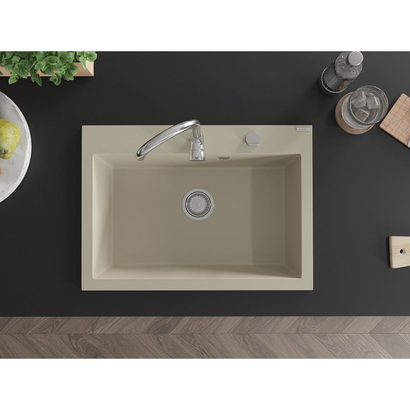 Mexen Elix granitový dřez 1-komorový 700 x 500 mm, béžový, sifon chrom - 6526701005-69