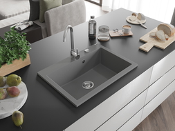 Mexen Elix granitový dřez 1-komorový 700 x 500 mm, šedý, chromový sifon - 6526701005-71