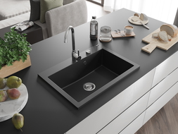 Mexen Elix granitový dřez 1-komorový 700 x 500 mm, černý, sifon chrom - 6526701005-77