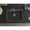 Mexen Elix granitový dřez 1-komorový 700 x 500 mm, černý tečkovaný, zlatý sifon - 6526701005-76-G
