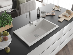 Mexen Elix granitový dřez 1-komorový 800 x 500 mm, bílý, sifon chrom - 6527801005-20