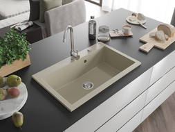 Mexen Elix granitový dřez jednokomorový 800 x 500 mm, béžový, sifon chrom - 6527801005-69