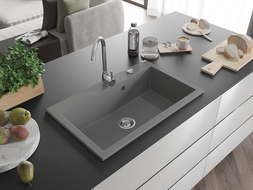 Mexen Elix kuchyňský dřez granitový 1-komorový 800 x 500 mm, šedý, sifon chrom - 6527801005-71