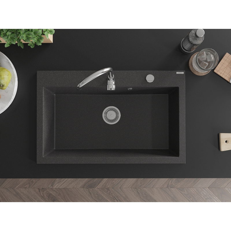 Mexen Elix granitový dřez 1-komorový 800 x 500 mm, černý s tečkami, sifon chrom - 6527801005-76