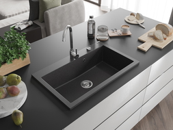 Mexen Elix granitový dřez 1-komorový 800 x 500 mm, černý s tečkami, sifon chrom - 6527801005-76