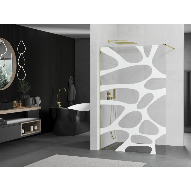 Mexen Kioto sprchová zástěna Walk-in 70 x 200 cm, transparentní/bílá vlna 8 mm, zlatá - 800-070-101-50-97