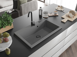 Mexen Elix granitový dřez 1-komorový 800 x 500 mm, šedý, černý sifon - 6527801005-71-B