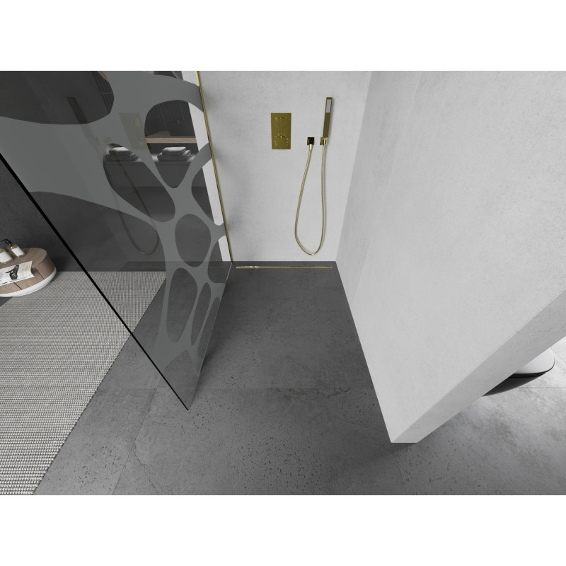 Mexen Kioto sprchová stěna Walk-in 90 x 200 cm, bílá vlna 8 mm, zlatá - 800-090-101-50-97