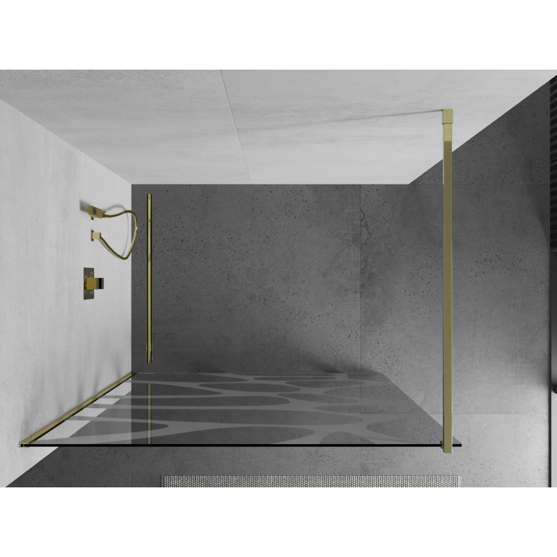 Mexen Kioto sprchová zástěna Walk-in 130 x 200 cm, bílá vlna 8 mm, zlatá - 800-130-101-50-97