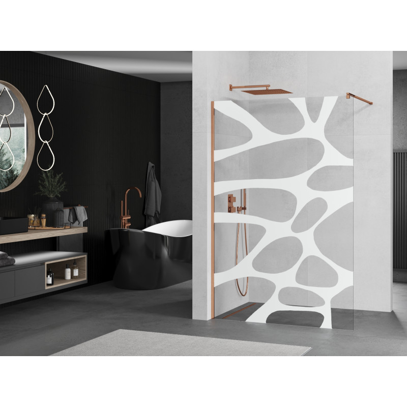 Mexen Kioto sprchová stěna Walk-in 130 x 200 cm, bílá vlna 8 mm, růžové zlato - 800-130-101-60-97