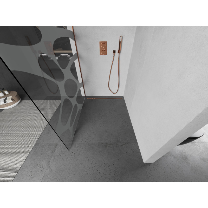 Mexen Kioto sprchová stěna Walk-in 130 x 200 cm, bílá vlna 8 mm, růžové zlato - 800-130-101-60-97