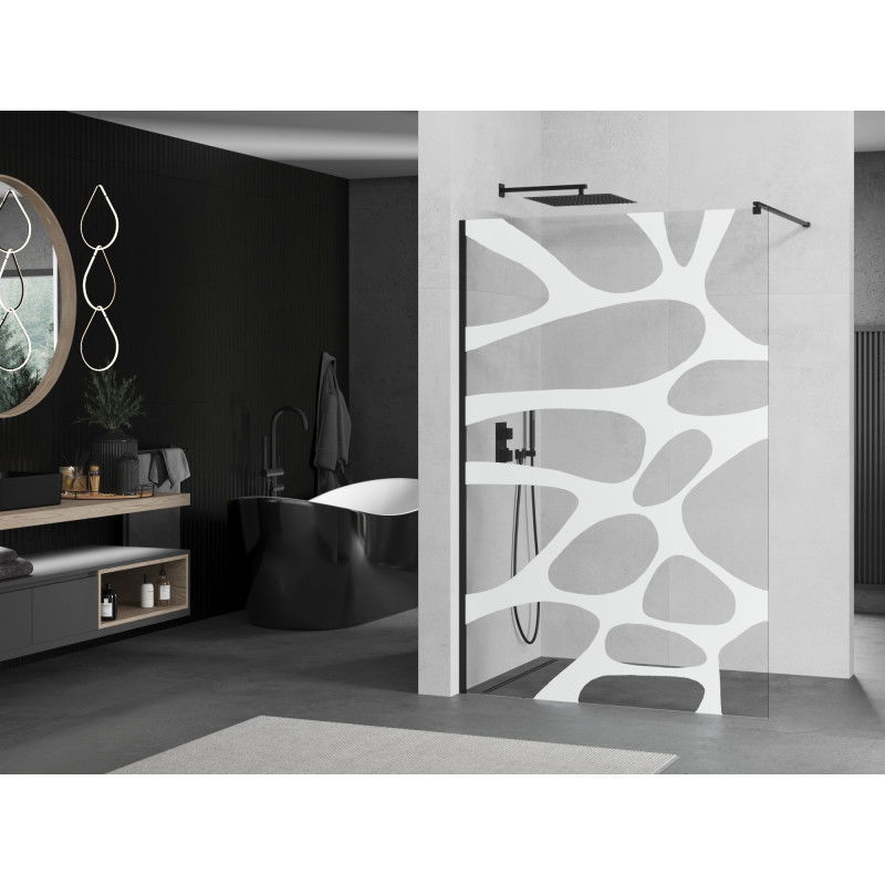 Mexen Kioto sprchová stěna Walk-in 70 x 200 cm, bílá vlna 8 mm, černá - 800-070-101-70-97