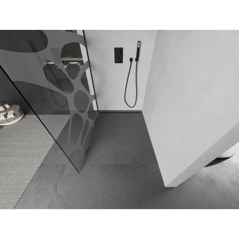 Mexen Kioto sprchová stěna Walk-in 90 x 200 cm, bílá vlna 8 mm, černá - 800-090-101-70-97