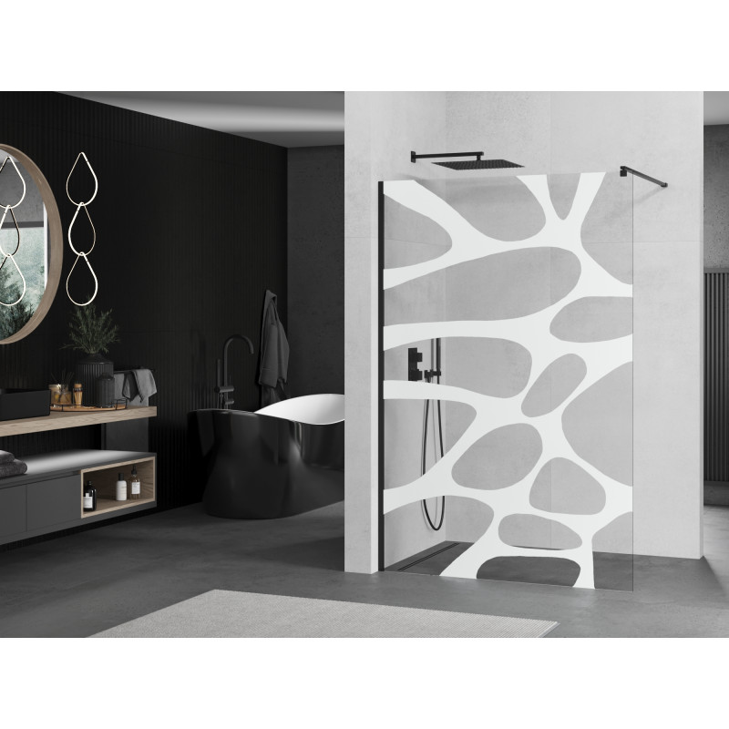Mexen Kioto sprchová zástěna Walk-in 130 x 200 cm, bílá vlna 8 mm, černá - 800-130-101-70-97