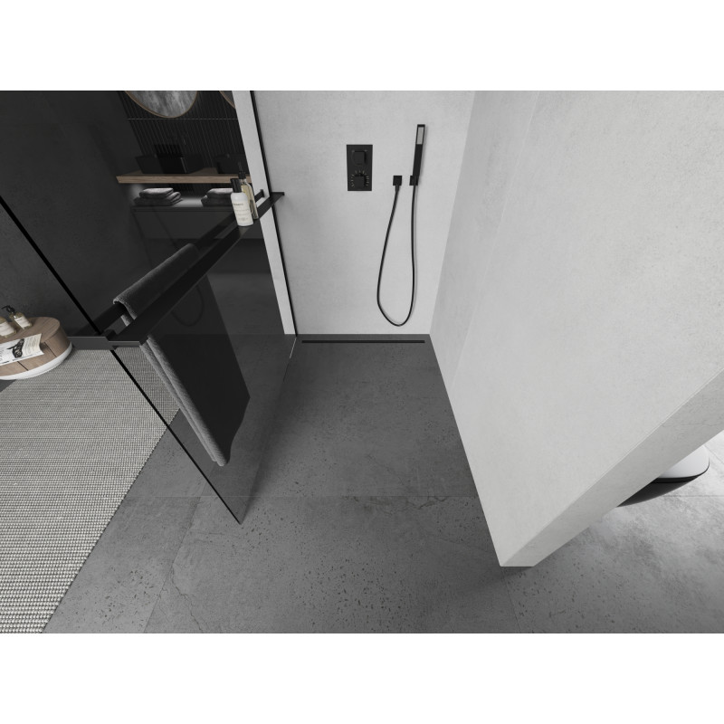 Mexen Kioto+ sprchová stěna s poličkou Walk-in 80 x 200 cm, transparentní, černá - 800-080-121-70-00