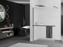Mexen Kioto+ sprchová stěna s policí Walk-in 90 x 200 cm, mat, černá - 800-090-121-70-30