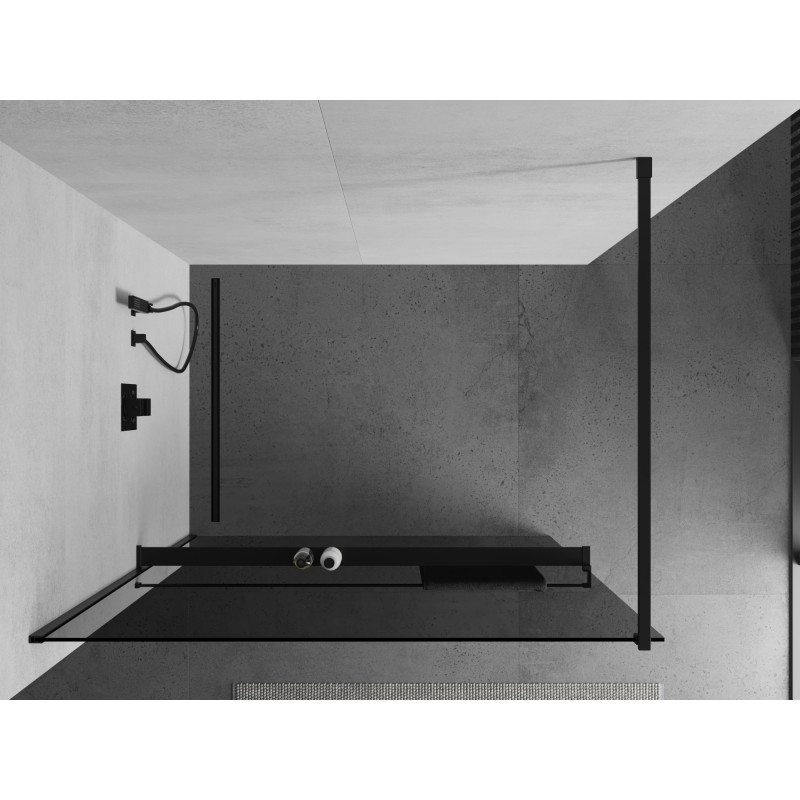 Mexen Kioto+ sprchová stěna s poličkou Walk-in 70 x 200 cm, grafit, černá - 800-070-121-70-40