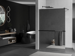 Mexen Kioto+ sprchová stěna s policí Walk-in 90 x 200 cm, zrcadlo, černá - 800-090-121-70-50