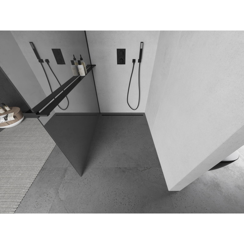 Mexen Kioto+ sprchová stěna s poličkou Walk-in 100 x 200 cm, zrcadlo, černá - 800-100-121-70-50