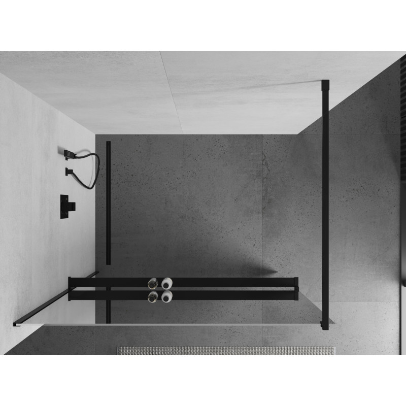 Mexen Kioto+ sprchová stěna s policí Walk-in 110 x 200 cm, zrcadlo, černá - 800-110-121-70-50