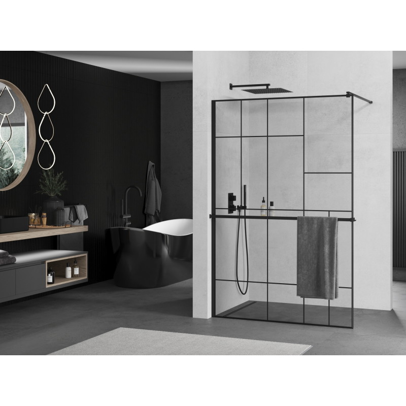 Mexen Kioto+ sprchová stěna s policí Walk-in 70 x 200 cm, černý vzor, černá - 800-070-121-70-78