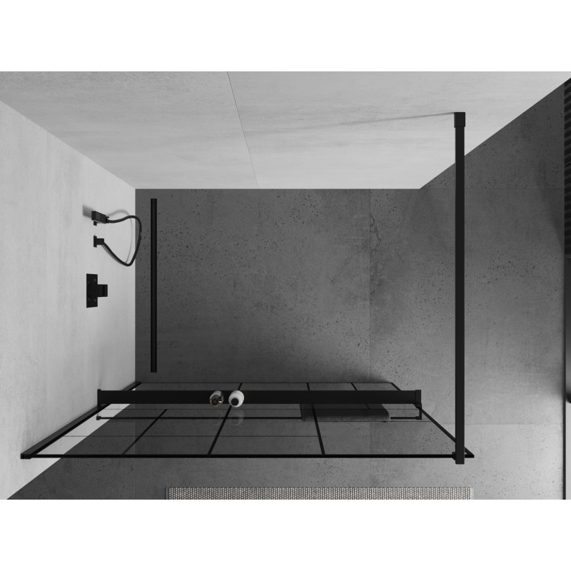 Mexen Kioto+ sprchová stěna s poličkou Walk-in 120 x 200 cm, černý vzor, černá - 800-120-121-70-78