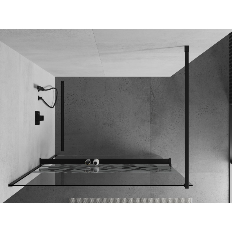 Mexen Kioto+ sprchová stěna s policí Walk-in 100 x 200 cm, bílý vzor, černá - 800-100-121-70-85