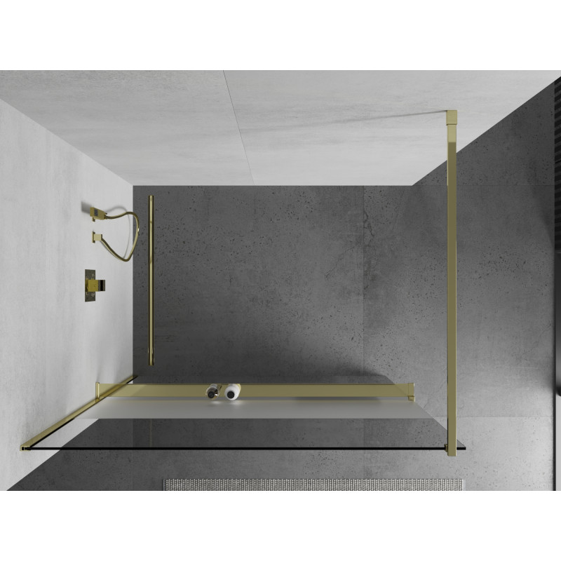 Mexen Kioto+ sprchová stěna s policí Walk-in 80 x 200 cm, transparentní/matná, zlatá - 800-080-121-50-35