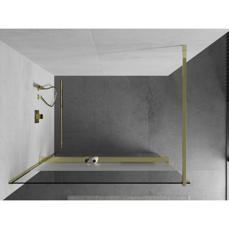 Mexen Kioto+ sprchová stěna s poličkou Walk-in 90 x 200 cm, transparentní/mat, zlatá - 800-090-121-50-35