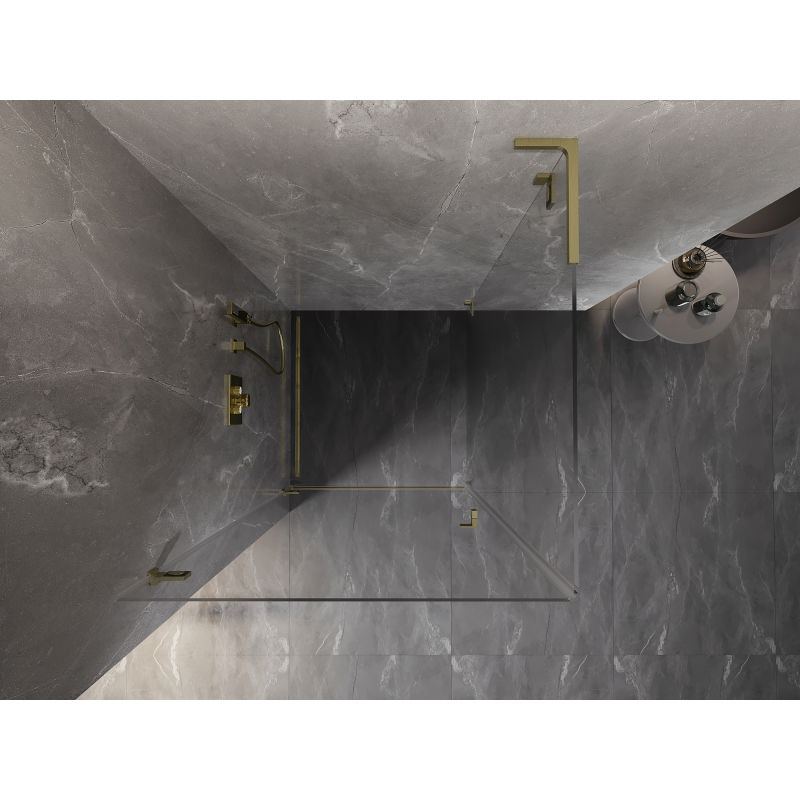 Mexen Lunar-B L sprchový kout s otevíracími dveřmi levý 100 x 100 cm, transparentní, zlatý kartáčovaný - 832L-100-100-55-00-L