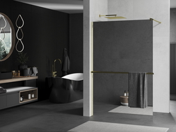 Mexen Kioto+ sprchová stěna s poličkou Walk-in 80 x 200 cm, zrcadlo, zlatá - 800-080-121-50-50