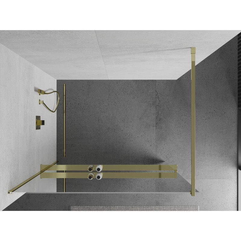 Mexen Kioto+ sprchová stěna s policí Walk-in 100 x 200 cm, zrcadlo, zlatá - 800-100-121-50-50