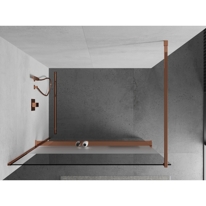 Mexen Kioto+ sprchová stěna s policí Walk-in 120 x 200 cm, transparentní/matná, růžové zlato - 800-120-121-60-35