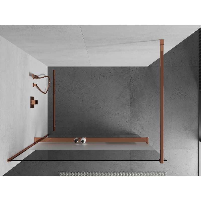 Mexen Kioto+ sprchová stěna s poličkou Walk-in 120 x 200 cm, transparentní/mražené, růžové zlato - 800-120-121-60-35