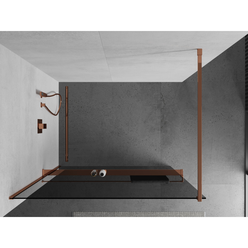 Mexen Kioto+ sprchová stěna s poličkou Walk-in 70 x 200 cm, grafitová, růžové zlato - 800-070-121-60-40
