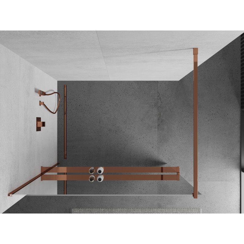 Mexen Kioto+ sprchová stěna s poličkou Walk-in 100 x 200 cm, zrcadlo, růžové zlato - 800-100-121-60-50
